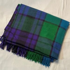 Gap green, blue and purple plaid fringe scarf